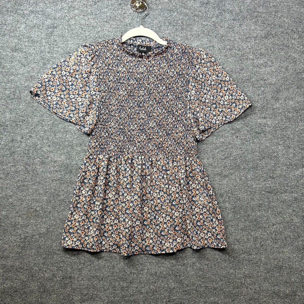 Lipslide Top Women's Floral Print Smocked Bodice Flutter‎ Short Sleeve - Small